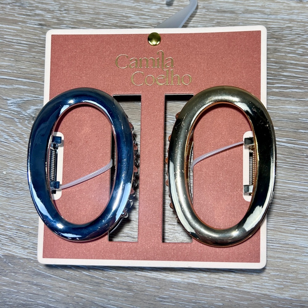 Camila Coelho Metallic Oval Hair Clips Set | Gold & Silver| Minimalist Barrettes